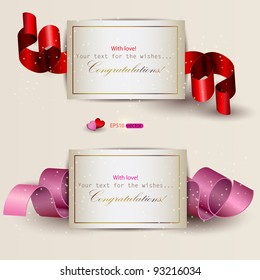 Collection of gift cards with ribbons. Vector background