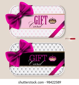 Collection of gift cards with ribbons. Vector background