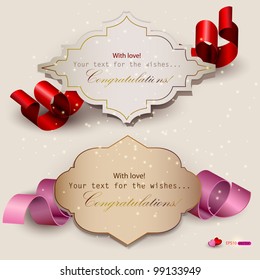 Collection of gift cards with ribbons. Vector background