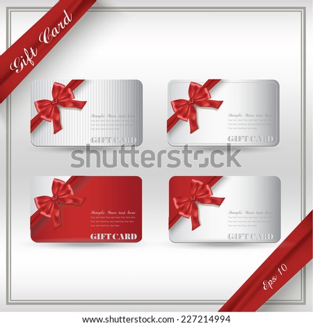 Collection of gift cards with ribbons. Vector background