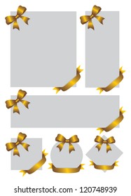 Collection of Gift cards/notes with gold ribbons. Vector illustration.