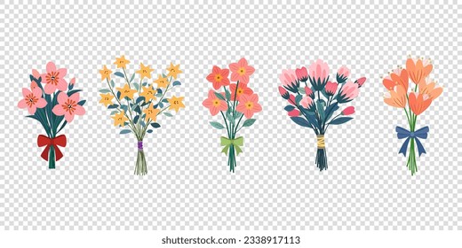 collection gift of flower bouquet spring and summer isolated on transparency vector illustration