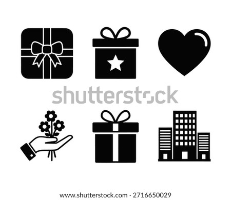 Collection of gift and heart icons for various occasions and themes