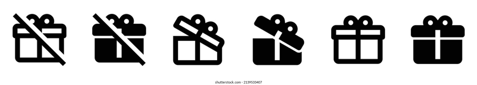 Collection of gift icons. Black flat icon set isolated on white Background