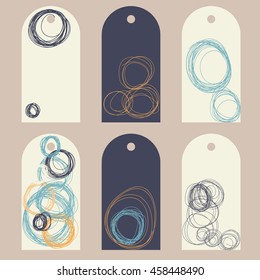 Collection of gift tags with hand drawn circles. Vector clip art illustration.