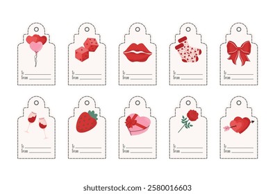 Collection of gift tags with romantic Valentine's Day symbols. Perfect for presents. Vector illustration