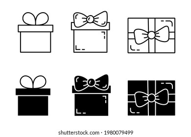 Collection of gifts in linear o contour style. Sale coupon, gift box. Editable stroke icon. Vector illustration