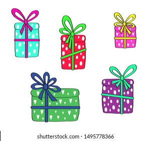 Collection of gifts on a white background. Vector illustration.
