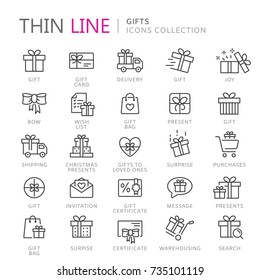 Collection of gifts thin line icons