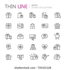 Collection of gifts thin line icons