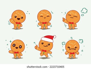 Collection of gingerbread cookie character mascot