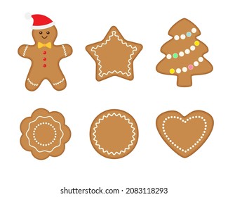 Collection gingerbread cookies various shape Christmas sweet set  Vector flat illustration isolated white background