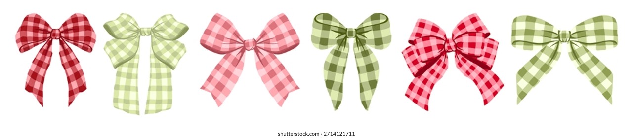 Colección de arcos de cuadros de Gingham en rojo, rosa y verde