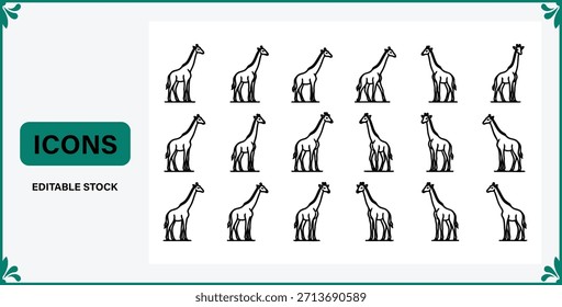 colección de iconos de jirafa en diferentes poses sobre fondo blanco