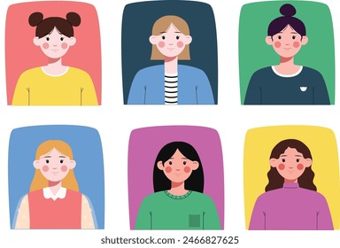 Collection of girl cute illustrations profile icon 