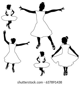 Collection of girl dancing silhouettes. Vector illustration isolated on white background