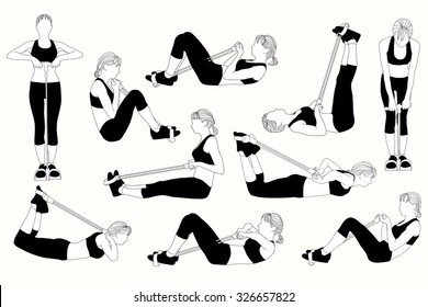 Collection girl doing exercise with expander.