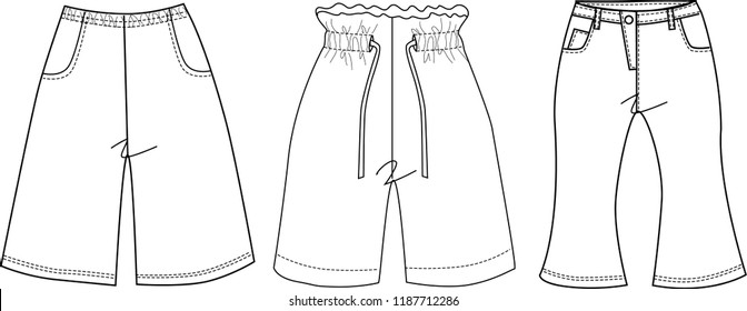 collection girl pants,flare jeans,bell-bottom,fashion 90s outline template design