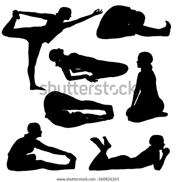 Collection Girl Silhouettes Various Yoga Poses Stock Vector (Royalty ...