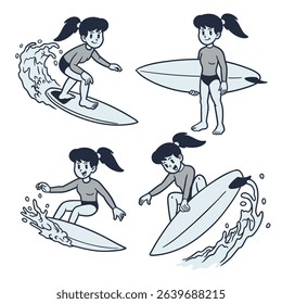 Collection Of Girl Surfing Illustration