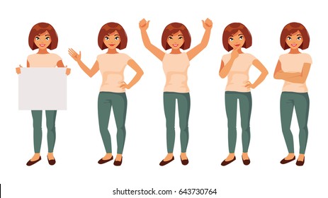 Collection of girls in different poses and with different gestures. Vector illustration