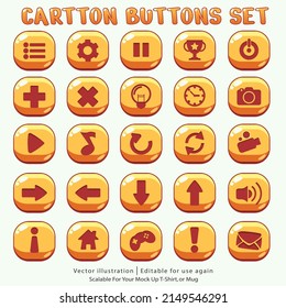 Collection of glass buttons for mobile development, casual games, ui kit. Cartoon buttons set game with icon.Vector illustration,GUI elements for mobile games,video games.