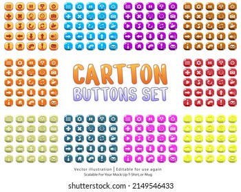 Collection of glass buttons for mobile development, casual games, ui kit. Cartoon buttons set game with icon.Vector illustration,GUI elements for mobile games,video games.