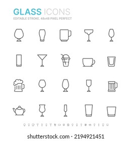 Collection of glass related outline icons. 48x48 Pixel Perfect. Editable stroke