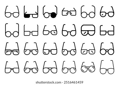 Collection of glasses icons, including a variety of sunglasses designs. Each icon features a sleek and stylish look, perfect for use in fashion, summer, or accessory-themed projects.