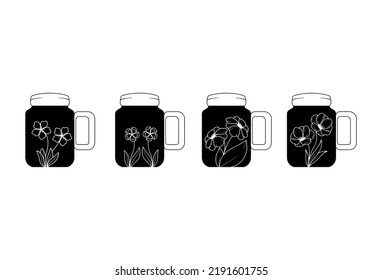 Collection of Glasses or Mug with Mountain Silhouette Illustrations 