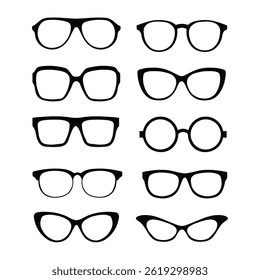 collection of glasses outline shape, fashion eyeglasses flat vector illustration
