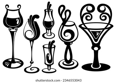 Collection of glasses. Vector illustration of the wine glasses 