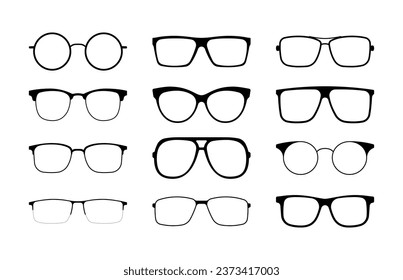 Collection of glasses vector. Glasses silhouette.
