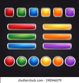 collection of glassy buttons with chrome border on the dark background