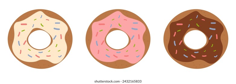 Colección de donuts glaseados. Conjunto de donuts de dibujos animados para el diseño de menús