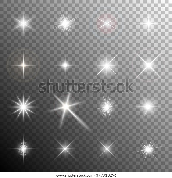 キラキラ輝く星とちらちら灯のコレクション 透明なライトエフェクト ベクターイラスト のベクター画像素材 ロイヤリティフリー