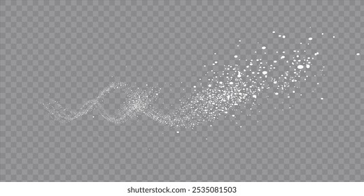 Collection of glittering stars with silver shimmering swirls, shiny glitter design. Magical motion, sparkling lines on a black background.