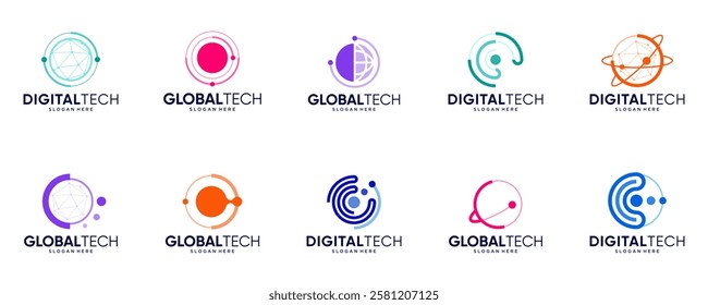 collection of global logos of technology, digital connection services, databases, science, design vector illustration.