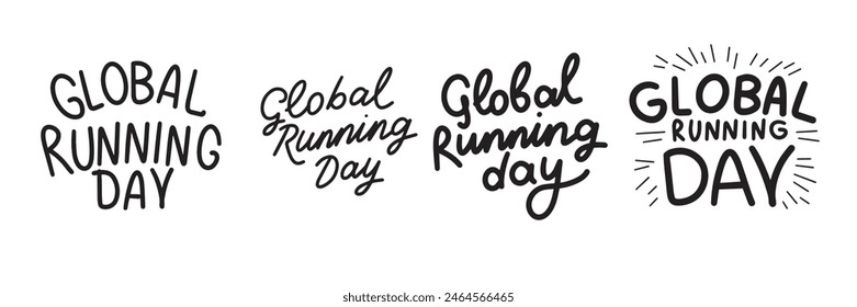 Kollektion von Global Running Day Text. Handgezeichnete Vektorgrafik.
