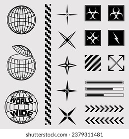 Collection of globes, stars elements for street wear graphic design 