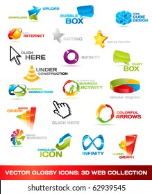 Collection of glossy 3d vector icons for your business artwork. Vector illustration.