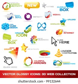 Collection of glossy 3d vector icons for your business artwork. Vector illustration.