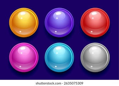 collection of glossy ball push buttons element design vector