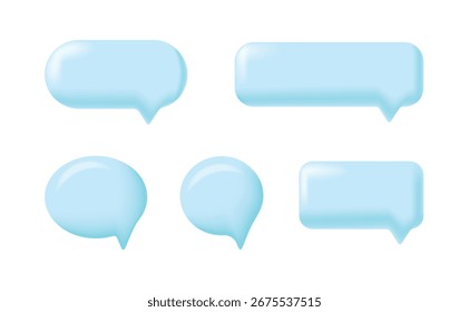 Colección de burbujas de discurso 3D azul brillante en diferentes Formas geométricas. Elementos de diseño modernos y elegantes. Para temas de comunicación digital, App móviles, interfaces de Web, gráficos creativos de redes sociales