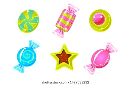 Collection of Glossy Candies, Colorful Sweets Vector Illustration