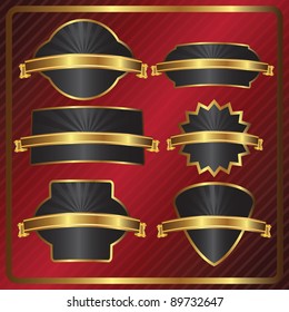 Collection of glossy elegant black labels, vector