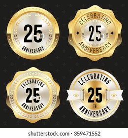 Collection of glossy gold 25th anniversary badges