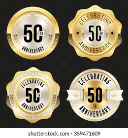 Collection of glossy gold 50th anniversary badges