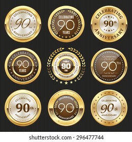 Collection of glossy gold 90th anniversary badge