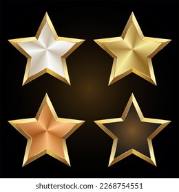 collection of glossy gold  white bronze and brown stars vector illustration
